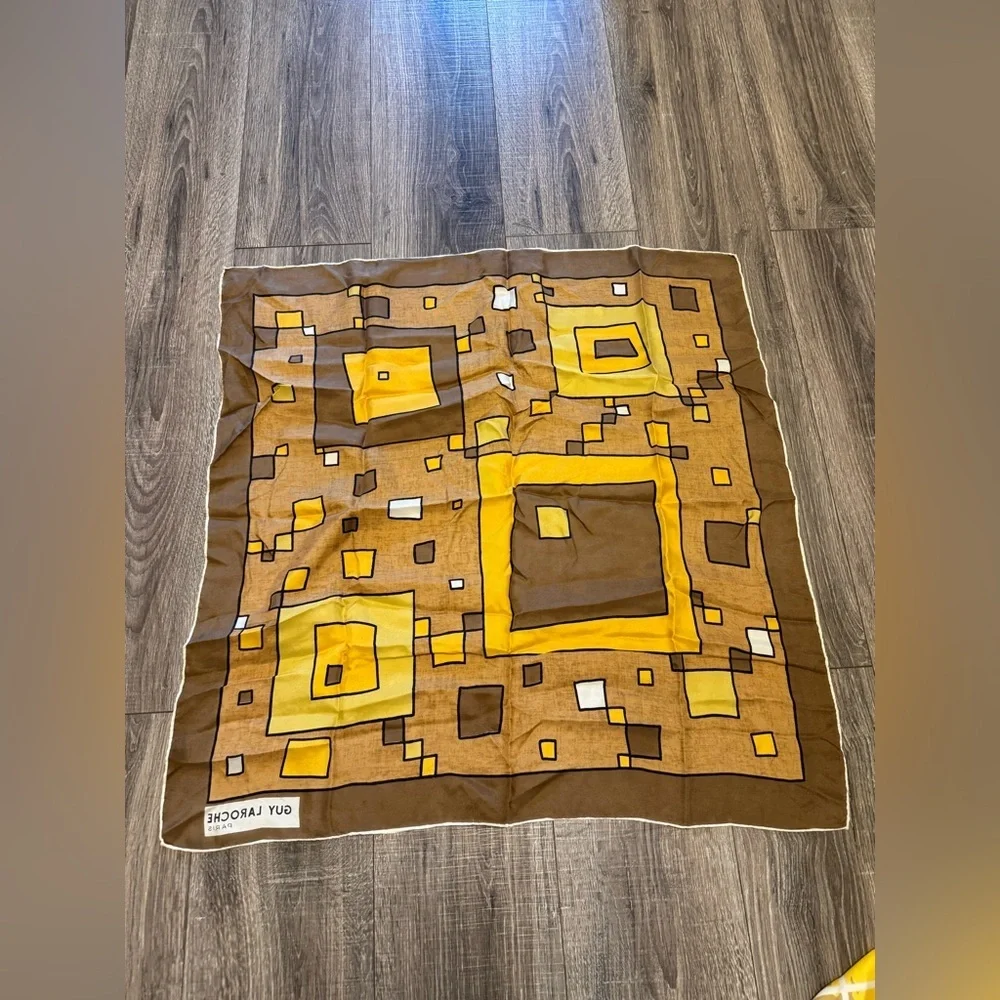 Guy Laroche Vintage Retro Geometric Brown Scarf Silk